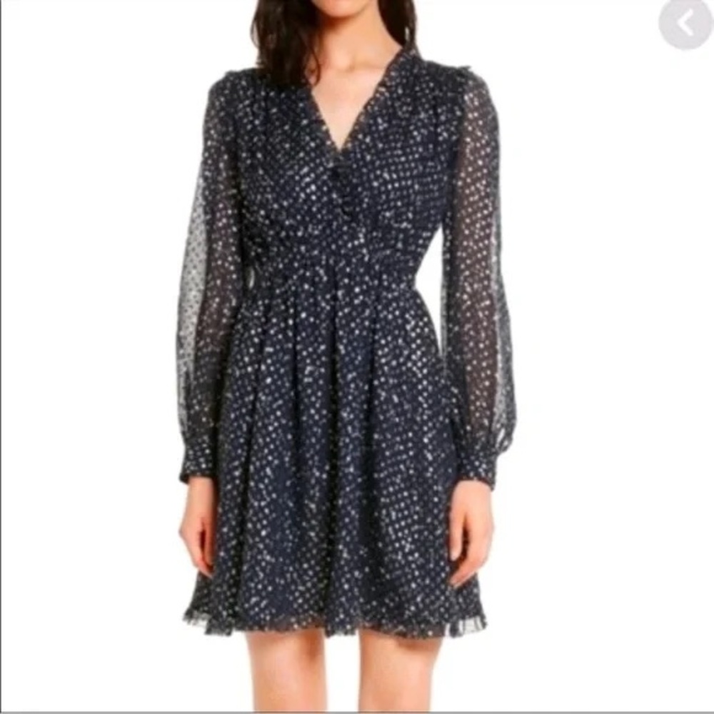 Kate Spade Night Sky Lurex Metallic Stars & Dots Print Silk Dress
